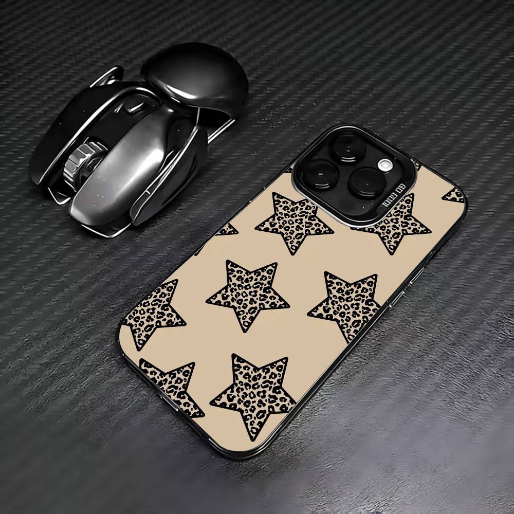B-Black L-Leopard P-Print S-Star Phone Case For iPhone 17,16,15,14,13,12,11 Plus,Pro Max,XS,Colored Silver Plated Inside Cover