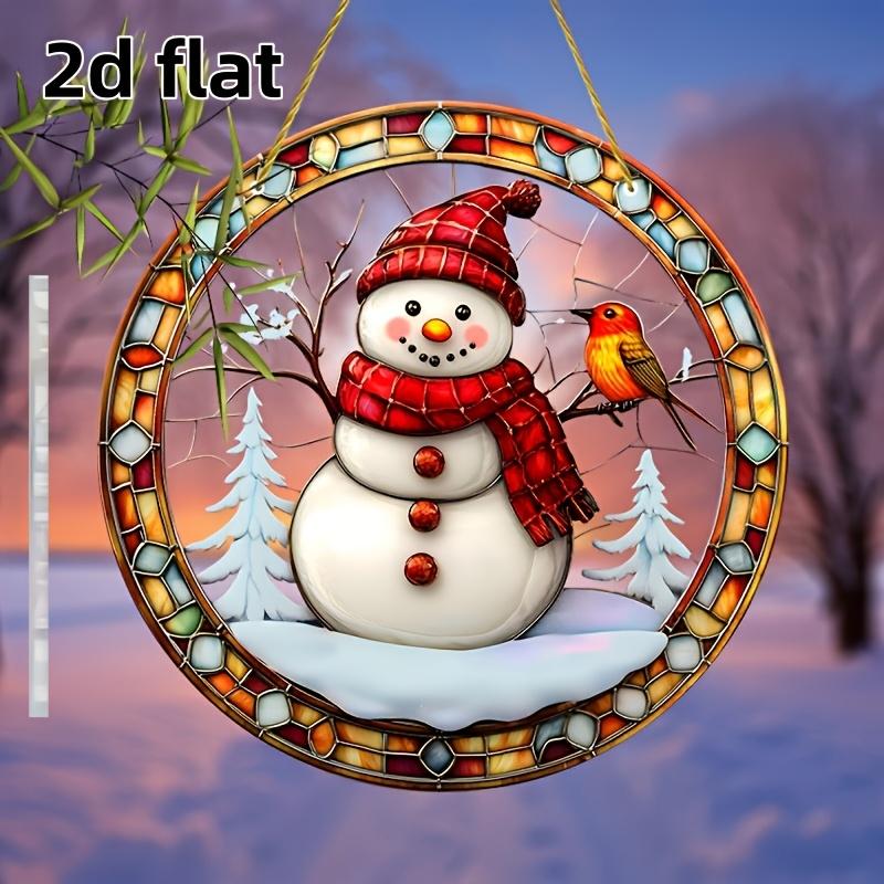 Snowman Garden Sun Catcher. 8x8 Inch Window Ornament for Country Living Room, Office or Bedroom.