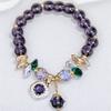 Mode Paarse Kristallen Kralen Armbanden voor Vrouwen Ronde Kralen Paars Klavertje Vier Hanger Armband Geluk Stretch Handketting Sieraden voor Bruiloft