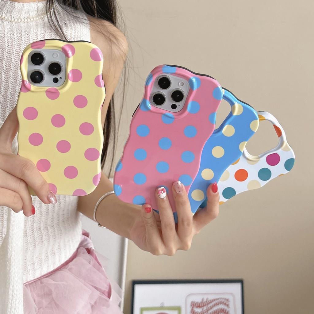 INS Mignon Vague Pois Coque de Protection Téléphone Pour iPhone 16 15 14 13 Pro Max Filles Femmes Couleur Vive Rayures Motif Coque antichoc