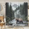 Creek Shower Curtain with Bear, Rustic Nature Landscape Woodland Wildlife Bath Curtain Country Forest Natural Scenery Outdoors