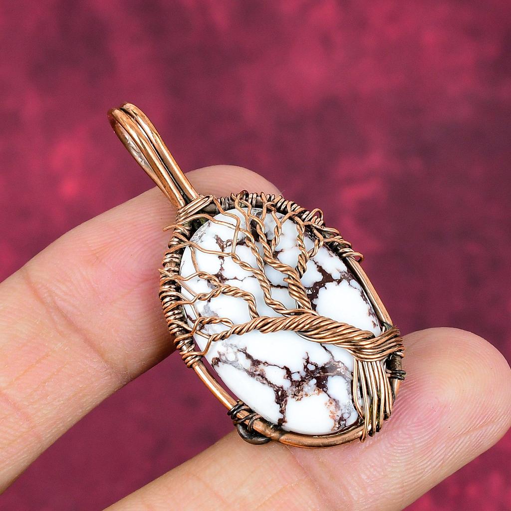 Tree Of Life Wild Horse Magnesite Gemstone Pendant Copper Wire Wrapped Pendant