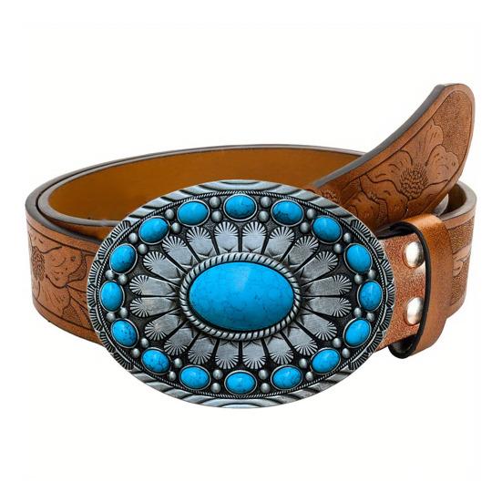 Bohemian Style Belt Synthetic Turquoise Buckle Belt Western Cowboy Cowgirl Belt Hip Hop Punk