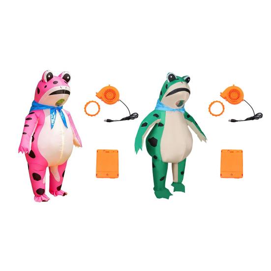 Inflatable Frog Costume for Adult Kids Funny Blow-Up Full Body Frog Suit with Air Pump Halloween Cosplay Party Outfit