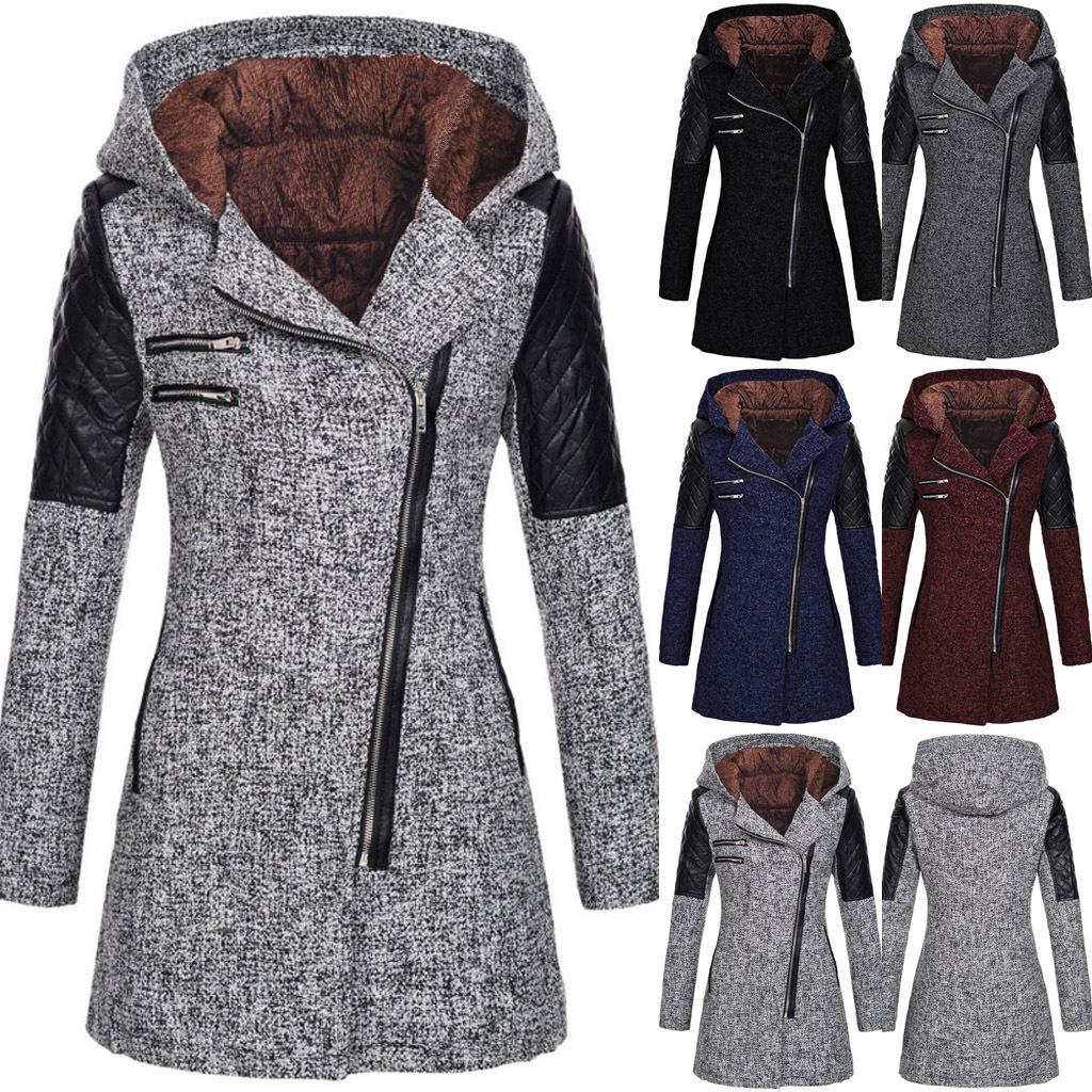 Podzim Zima Přiléhavý kabát s kapucí v pase Ženy Neformální kabáty Elegantní Vintage Móda Oversized kabát