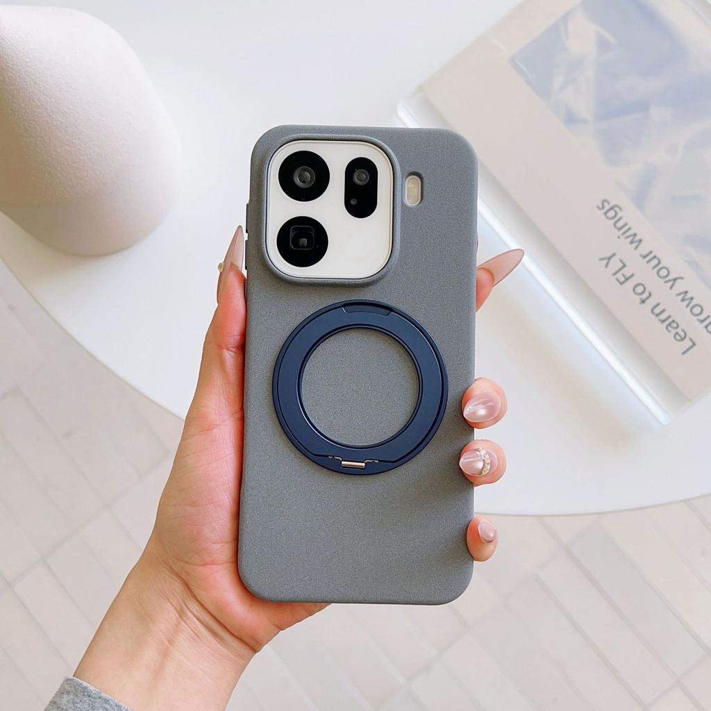 Applicable To OPPOFindX9ultra Skin-sensitive Rock Sand Mobile Phone Case X9Pro Magnetic Suction Rotating Bracket Contrasting Color Protective Cover