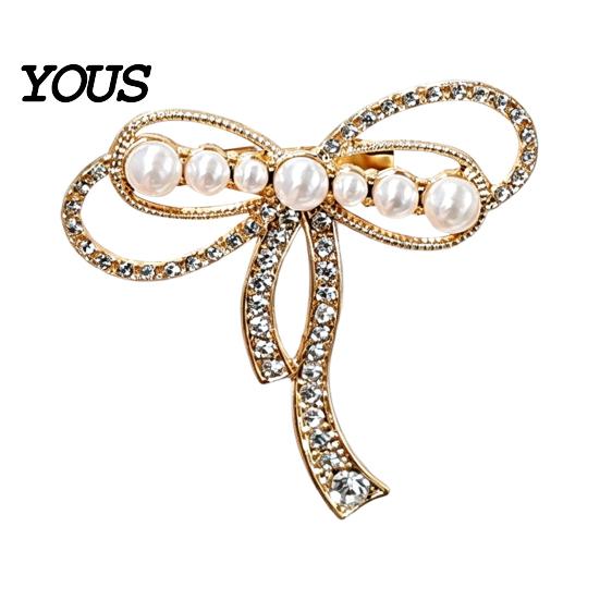 Strong Buckle Brooch Bowknot Design Brooch, Fastening Pin with Faux Pearls Decorative Accessory Rhinestones, Electroplating Anti-Oxidation Badge