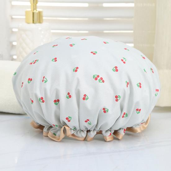 Waterproof Shower Cap with Elastic Edge Cherry Pattern Bath Cap Comfortable Dual Layer Shower Cap for Long And Short Hair Care