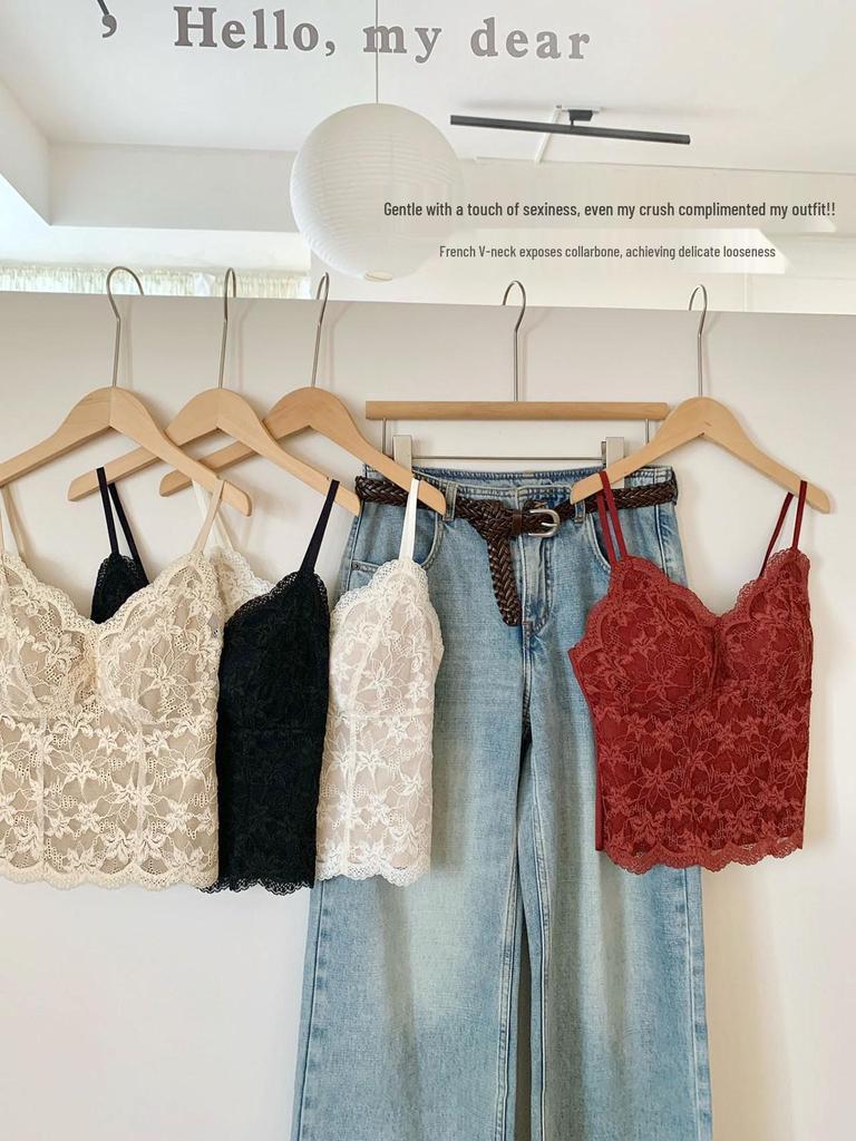 2026 French Lace V-Neck Camisole with Chest Pads - Slimming Beautiful Back Tank Top