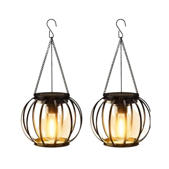 Decorative Solar Lantern 1/2/4Pcs Outdoor Metal Mesh Shell Powered Hanging Energy Saving Garden Light with Hook And Base Patio Porch Decor