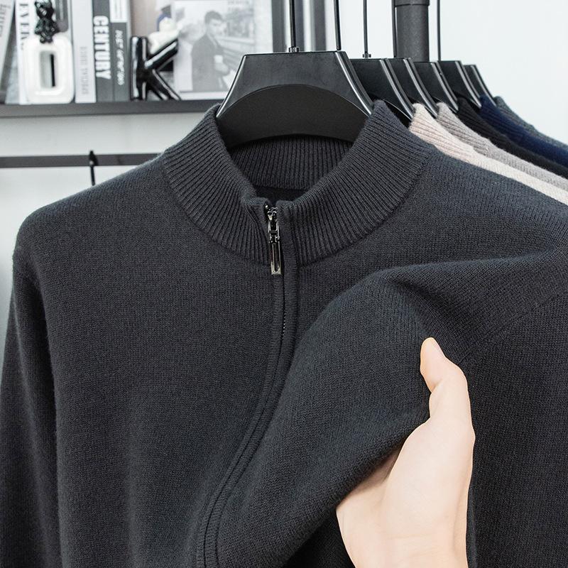 Jachetă Cardigan Groasă 100% Lână Pură pentru Bărbați - Pulover cu Fermoar High-End 600g