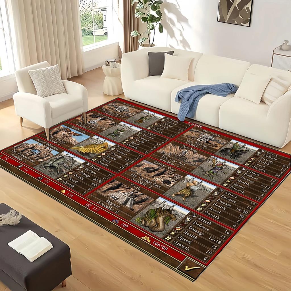 Spiel 9 Fraktionen Rassen Festung Wohnende Kreaturen Heroes of Might and Magic Teppich für Zuhause Schlafzimmer Sofa, Bodenteppich
