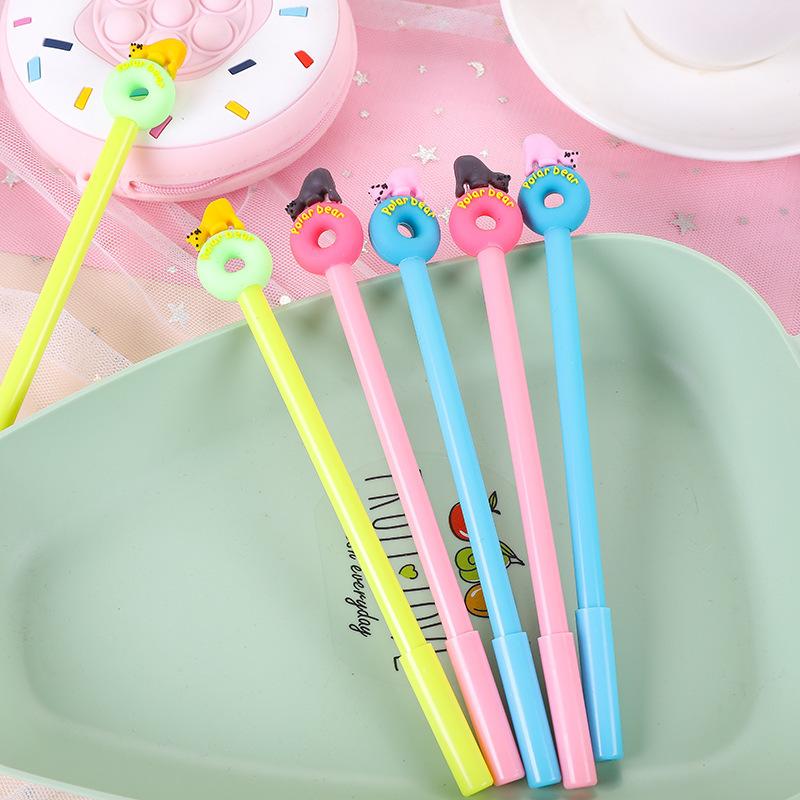Back To School Season 10pcs 0.5mm Creative Polar Bear Donut Neutral Pen Stationery Student Neutral Pen Writing Smooth Office Supplies