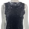 Women Vest Sequin Detail Glitter Tops Round Neck Sleeveless Loose Tank Tops Parties Dates Daily Wear