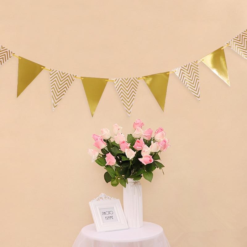 Gold Sliver Flag Banner Garland DIY Glitter Bunting Paper Birthday Banner for Home Event Party Wedding Decoration Party Supplies.