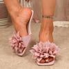 Stiletto Flip-Flops Women's Fashion Square Toe Open Toe Flower Fabric Non-Slip Wear-Resistant High Heels