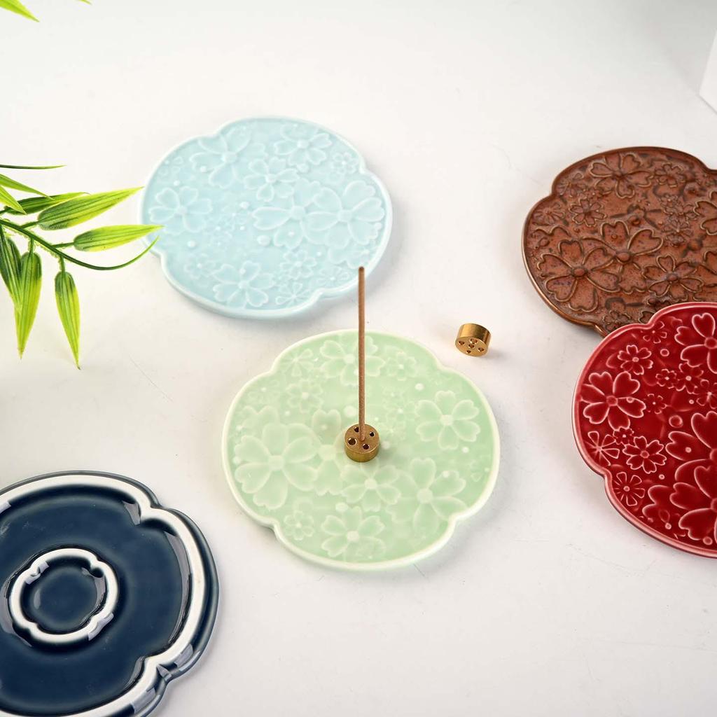 Cherry Blossom Ceramic Incense Holder - Flower-Shaped Multi-Color Stand