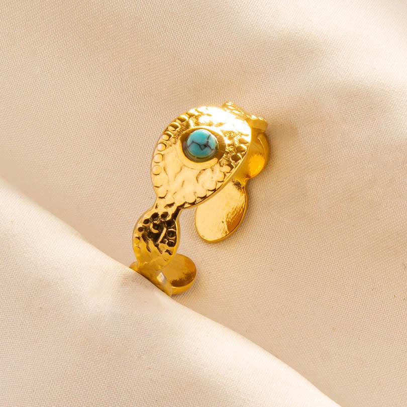Turquoise Finger Jewelry Long Oval Sun Heart Water Drop Stainless Steel Rings For Women Men Accessories Gold Plated Open Anillos