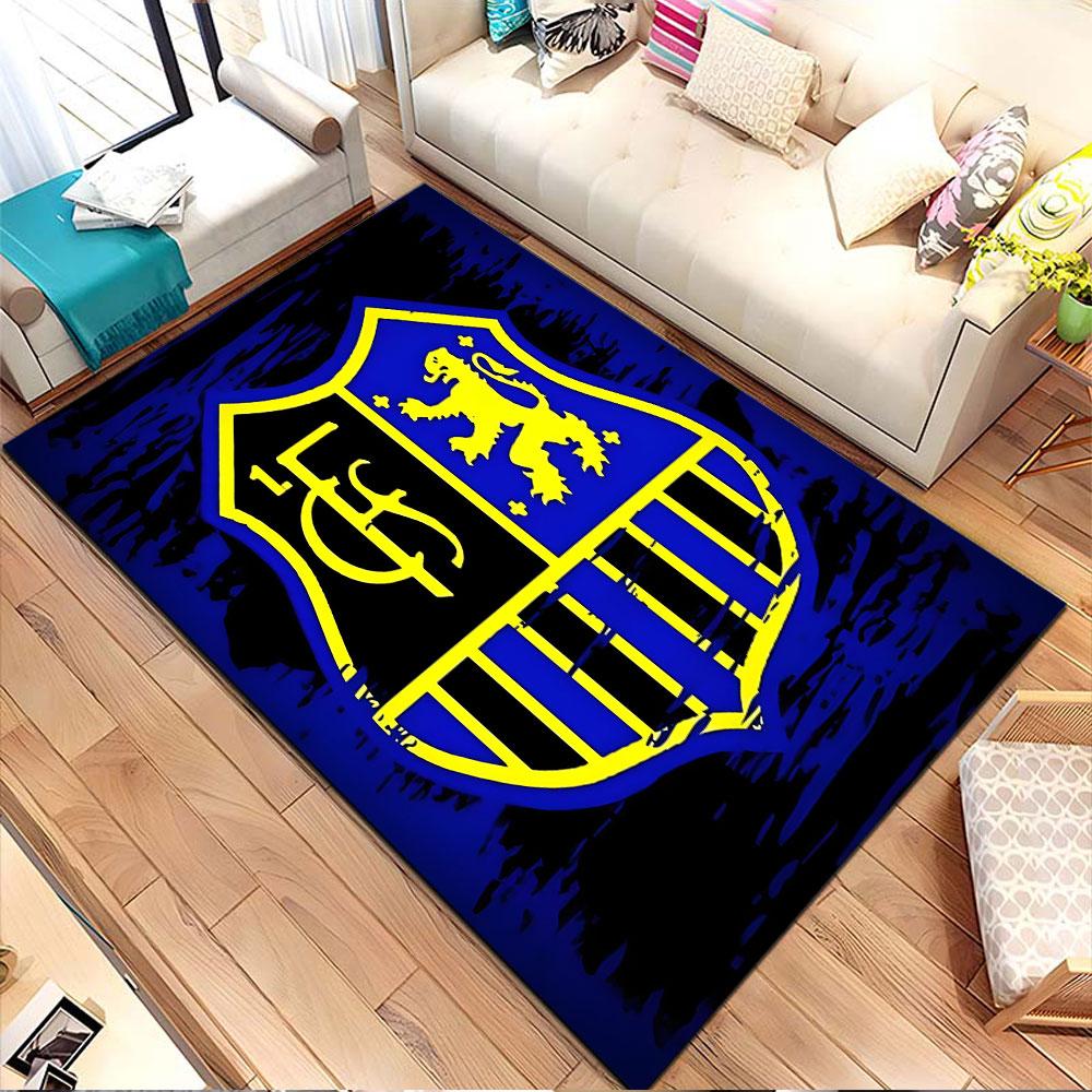 Blue and Yellow Lion Shield Emblem Design Patterned Carpet, Non Slip Mat Suitable for Living Room and Bedroom Sofas