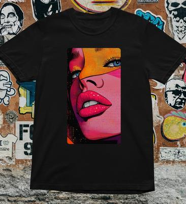 Pop Art Lips T-Shirt Retro Comic Style Tee Bold Colorful Face Graphic Shirt