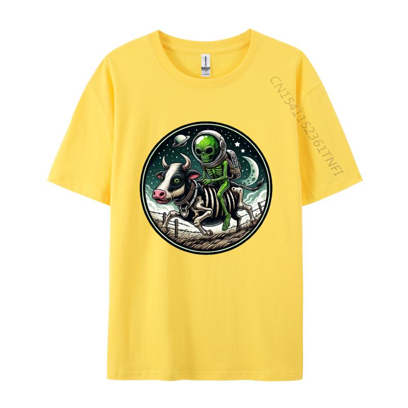 Space Alien Skeleton Riding A Zombie Cow TShirt Print Fashion Tee Shirt 3xl 100 Cotton Funny Male Tshirt