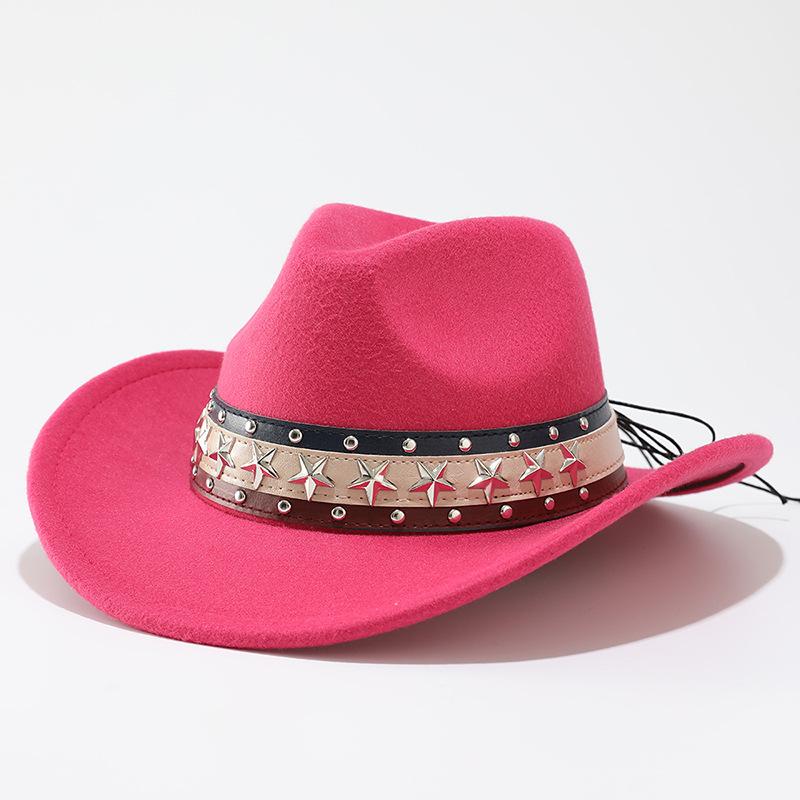 European and American Five-pointed Star Western Cowboy Hat Tibetan Warped Woolen Top Hat Men's and Women's Jazz Hat