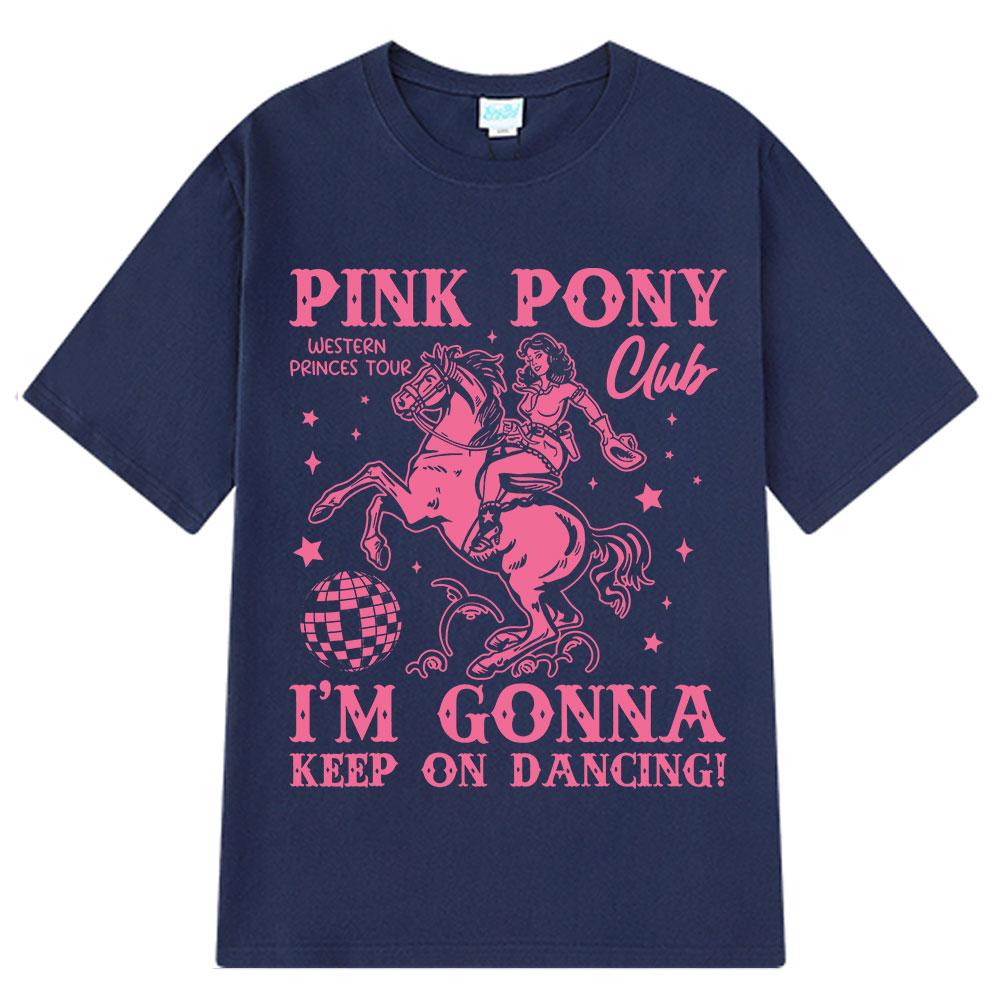 Tricou cu imprimeu fashion Pink Pony Club Mânecă scurtă de vară 100% Bumbac Tricouri casual Bărbat Femeie Estetic Trendy Largi Tricouri