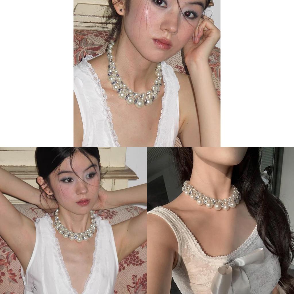 French Pearl Sparkling Lockbone Necklace Organ Glass Pendant Fashion Accessory For Women