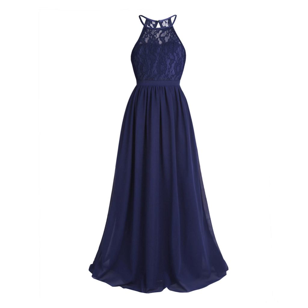 Kids Girls Sleeveless Halter Lace Chiffon Princess Pageant Evening Gown Wedding Bridesmaid Flower Girl Dress