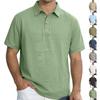 Men's Lightweight Linen Polo Shirt Short Sleeve Turn Down Collar Button Pull On Summer Beach Blouse Male Breathable Casual Tops