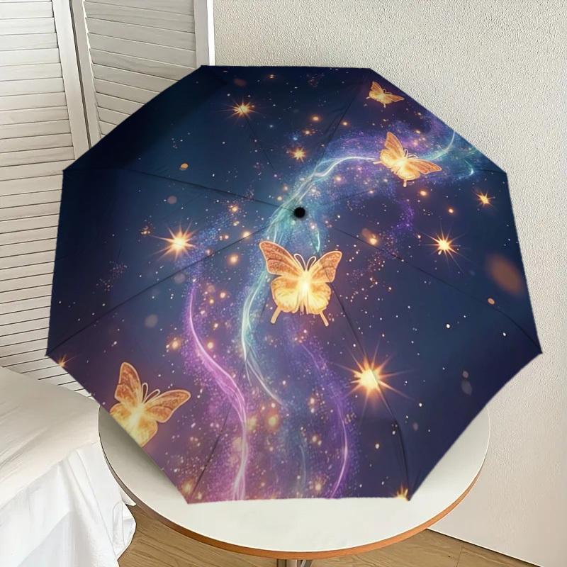 1pc Enchanted Night Butterfly Trail Umbrella with Plastic Handle,Suitable for All Seasons Home Travel Outdoor UmbrellaDD1576