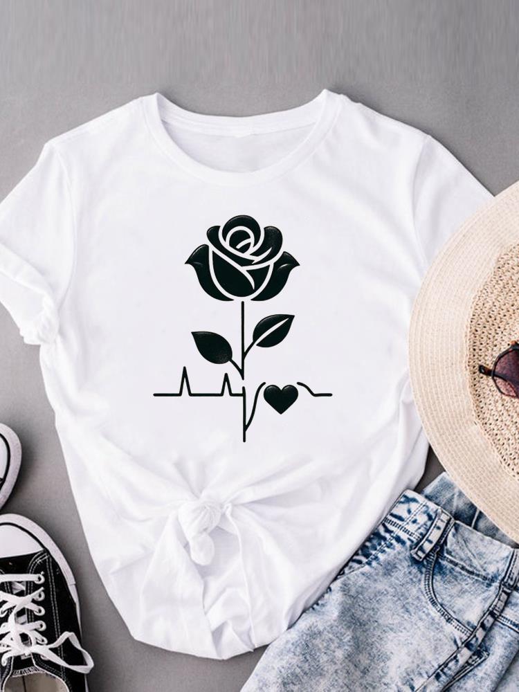 (Asian Size)  Print Flower Butterfly Trend  Short Sleeve T-shirts Fashion Female Casual Women's Top T Clothing  Graphic Tee
