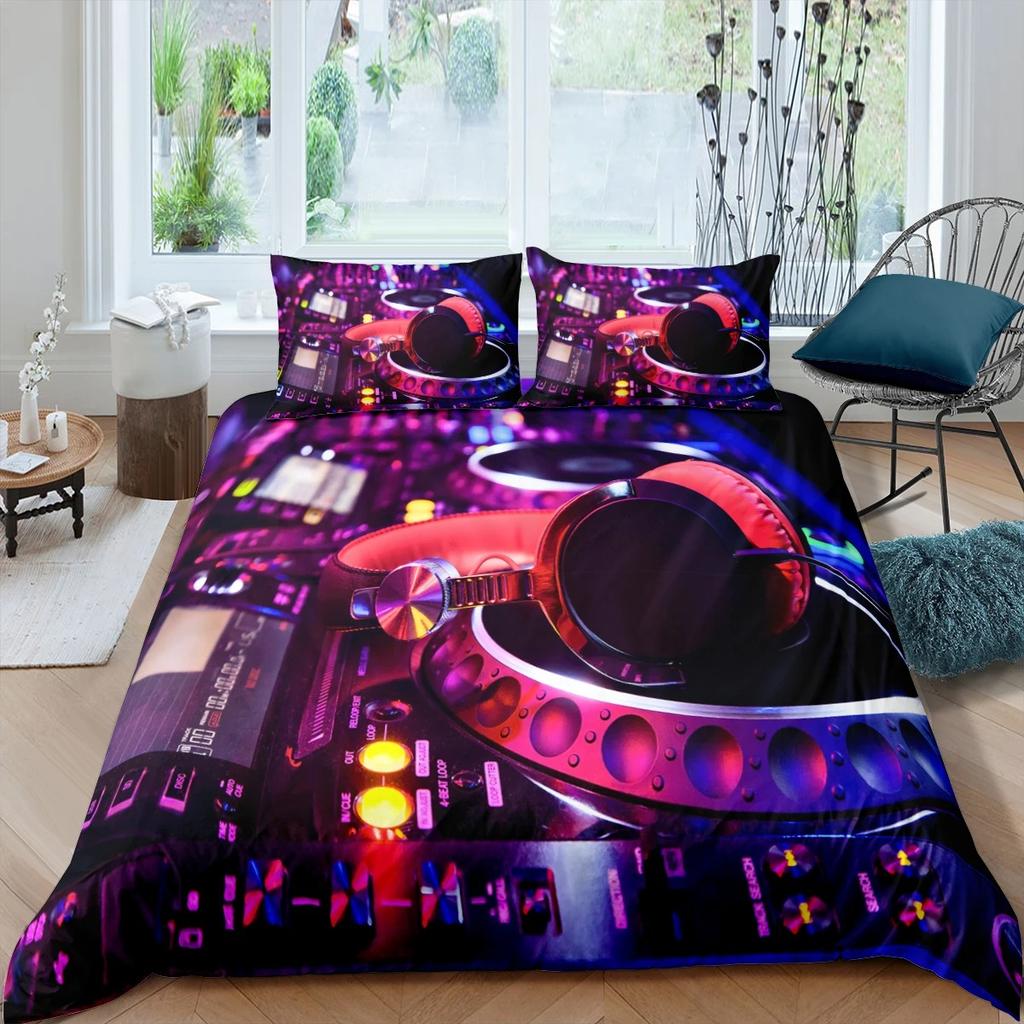 Home Living Luxe 3D DJ Oortelefoon Beddengoedset Muziek Dekbedovertrek Kussensloop Queen en King EU/VS/AU/VK Maat Dekbed Beddengoed