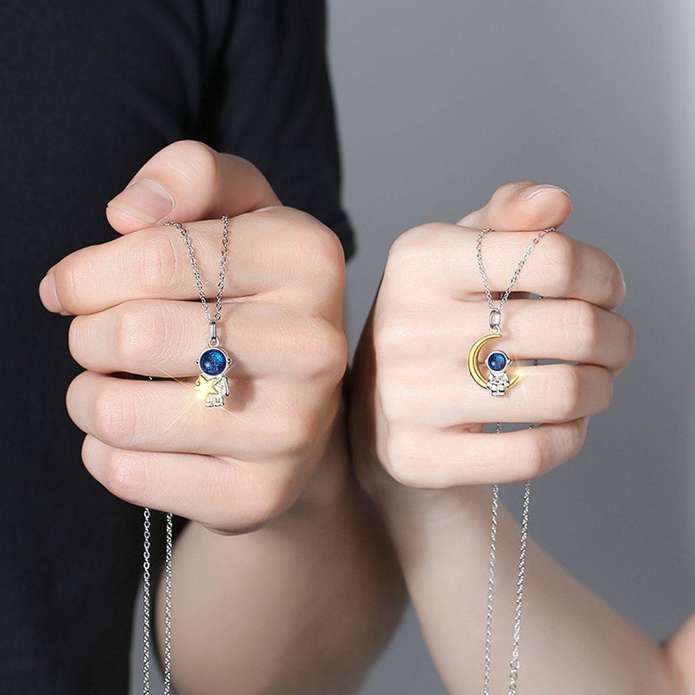 Friendship Star Moon Pendant Lovers Spaceman Couples Necklace Korean Style Choker Fashion Jewelry