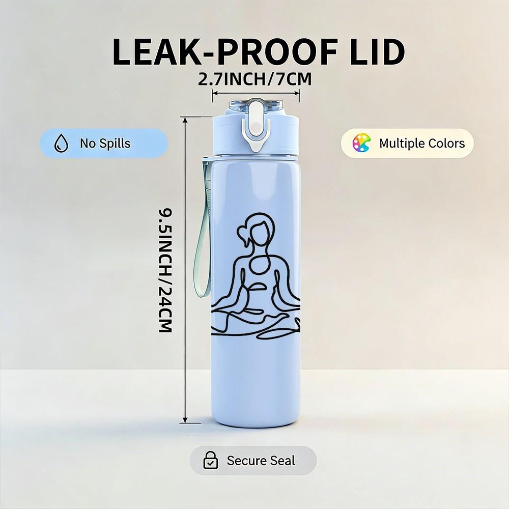 1PC Meditating Yoga Lady Silhouette Print 750ml Color Plastic Sports Water Bottle Leakproof Flip Straw Lid Suitable for Sports Office Home Use