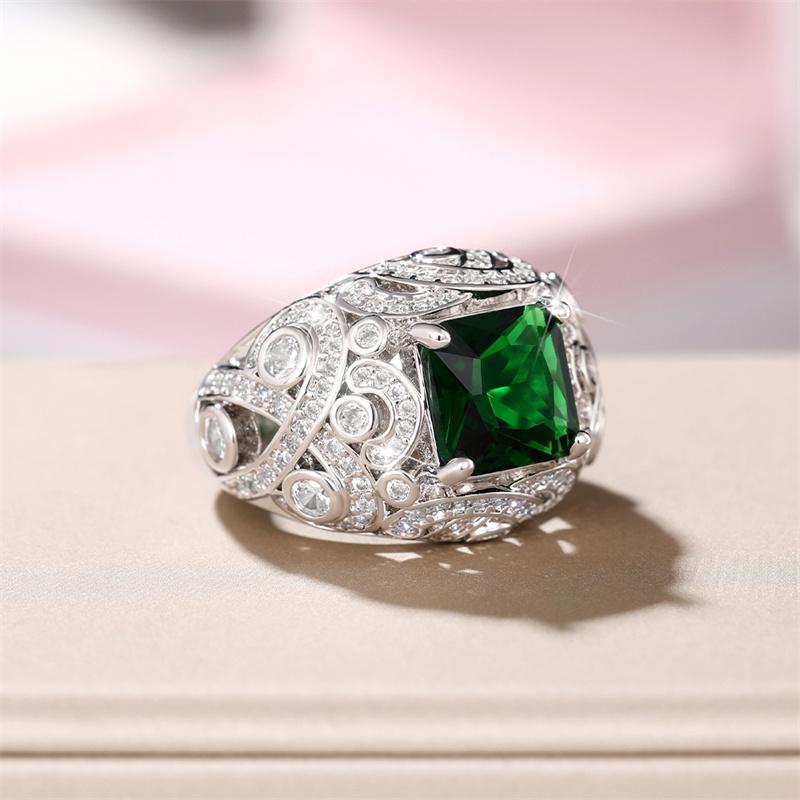 Huitan Elegant Lady's Rings for Wedding Anniversary Party Full Bling Iced Out Green CZ Rings  Color Mom's Gift New Jewelry