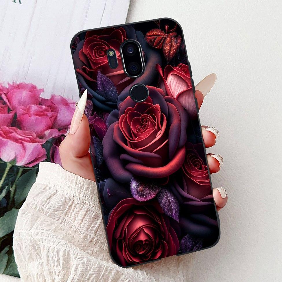 För LG G7 ThinQ Fodral Svart Silikon Söt Katt Mode Blommor Cool Målad Baksida För LG G7ThinQ Telefonfodral LMG710EM