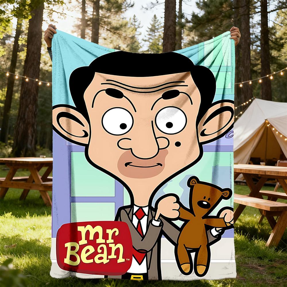 1pc Mr. Bean Cartoon Character Outdoor Blanket Lightweight Flannel, All-Season Use for Sofa, Bed, Travel, Camping, Living Room, Office, Couch010