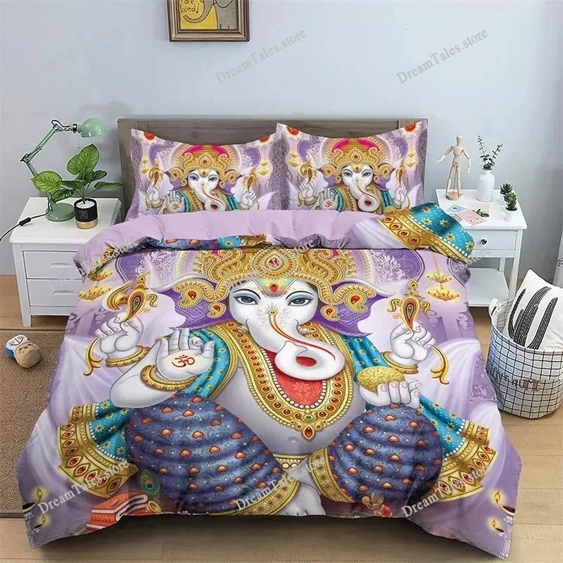 Lord Ganesha Duvet Cover Microfiber Indian Elephant Bedding Set Bohemia Mandala Comforter Cover King for Boys Girls Room Decor