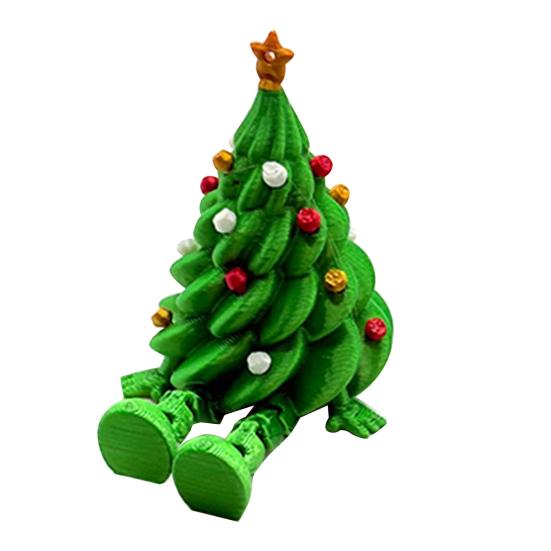 Hareketli Noel Ağacı Raf Oturucusu 3D Baskılı Noel Ağacı Hareketli Eklemli Masaüstü Figürini Oda Ofis için Sevimli Tatil Masa Dekorasyonu