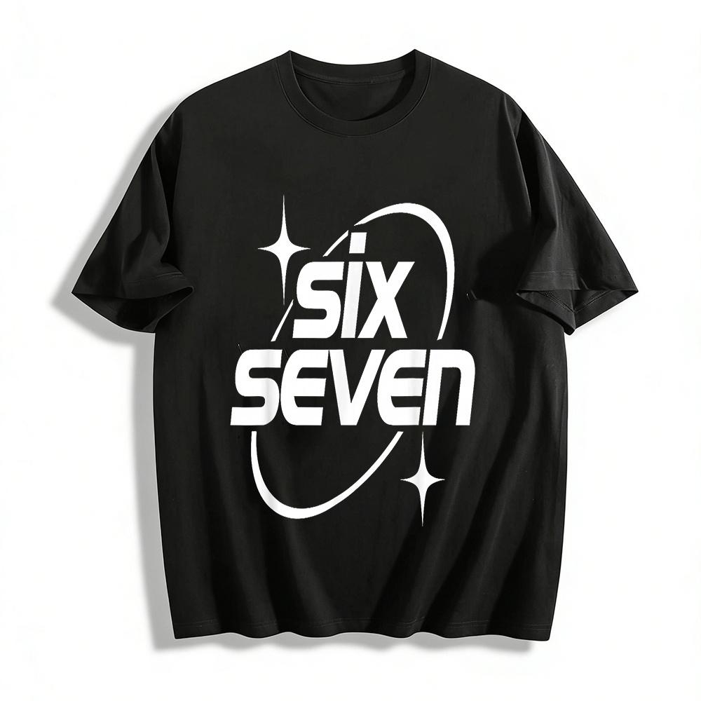 Trendy Six Seven Print Casual Loose Fit Crew Neck Top Pure Cotton T-shirt