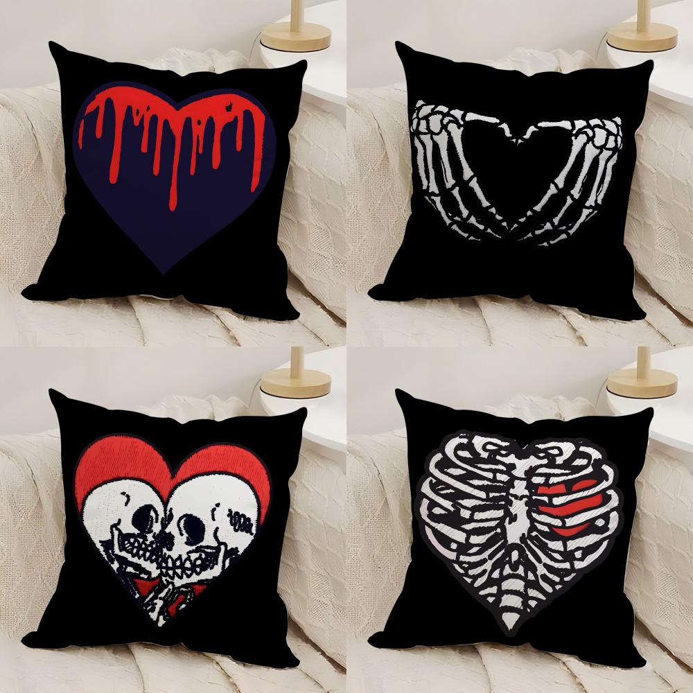Cool Skull Heart Cushion Cover Silky Short Plush Double-Sided Printed Pillow Case For Sofa All Seasons Home Decor Gift