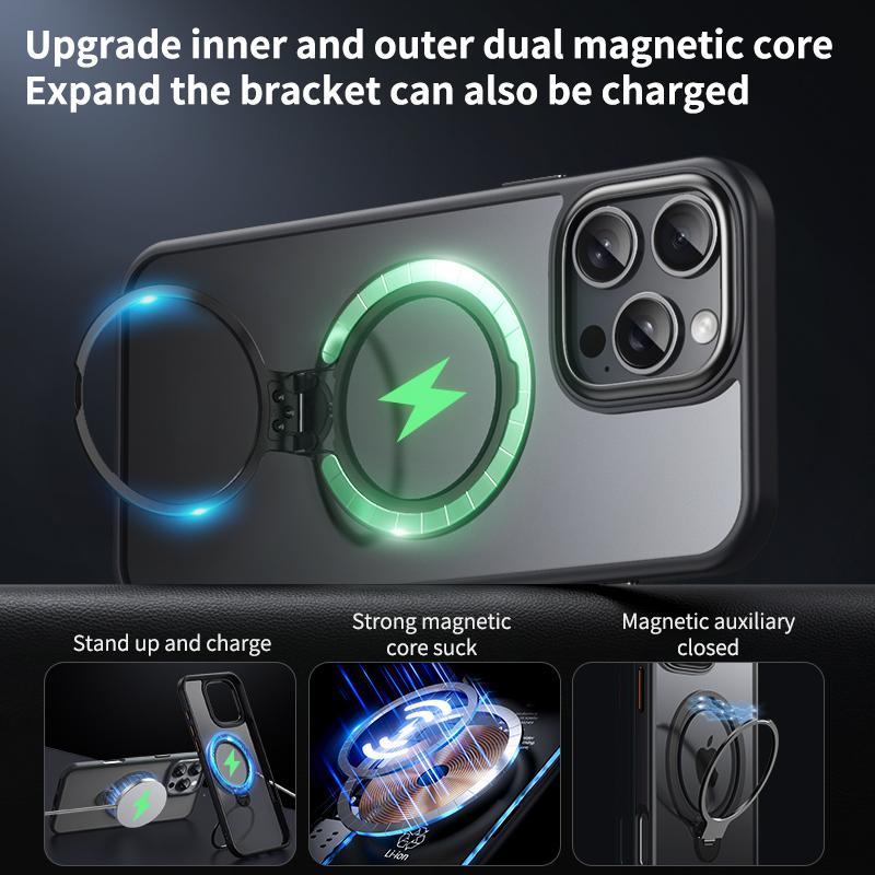 KEYSION Transparente matte Hülle für MagSafe für iPhone 16 Pro Max 360 ° drehbarer magnetischer Ringständer Stoßfeste Telefonrückseite