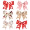 Christmas White Frayed Edge Bow with Hot Stamping for Tree Decoration