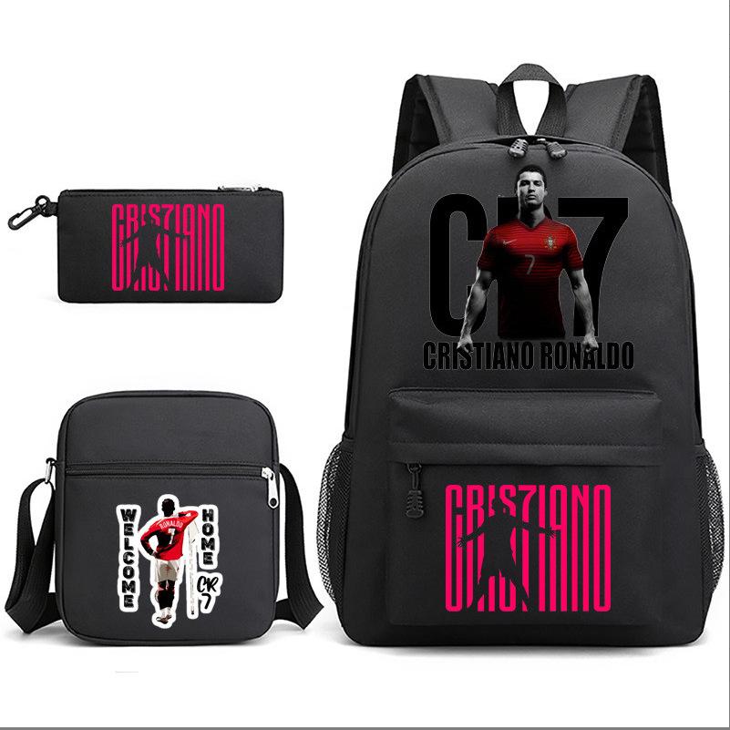 Football Star Teenager Student Schoolbag Ronaldo Pattern Three-Piece Backpack