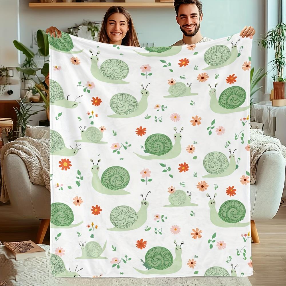 1pc Cute snail and flower pattern blanket, made of polyester, machine washable, suitable for bedrooms, sofas, and beds.