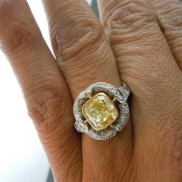 Bagues en zircone cubique jaune brillant pour femmes, superbe cadeau d'anniversaire pour femme, accessoires de luxe délicats, bijoux de fête