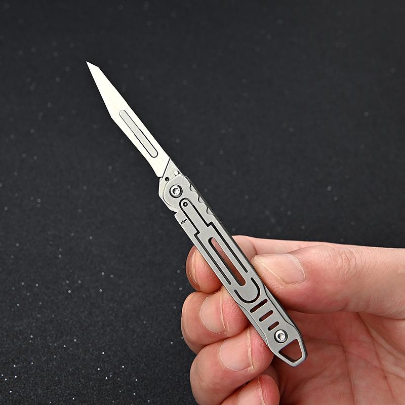 Stainless Steel Quick Opening Mini Folding Knife Sharp Paper Cutter Portable Keychain Art Knife with 10PCS Free Blades