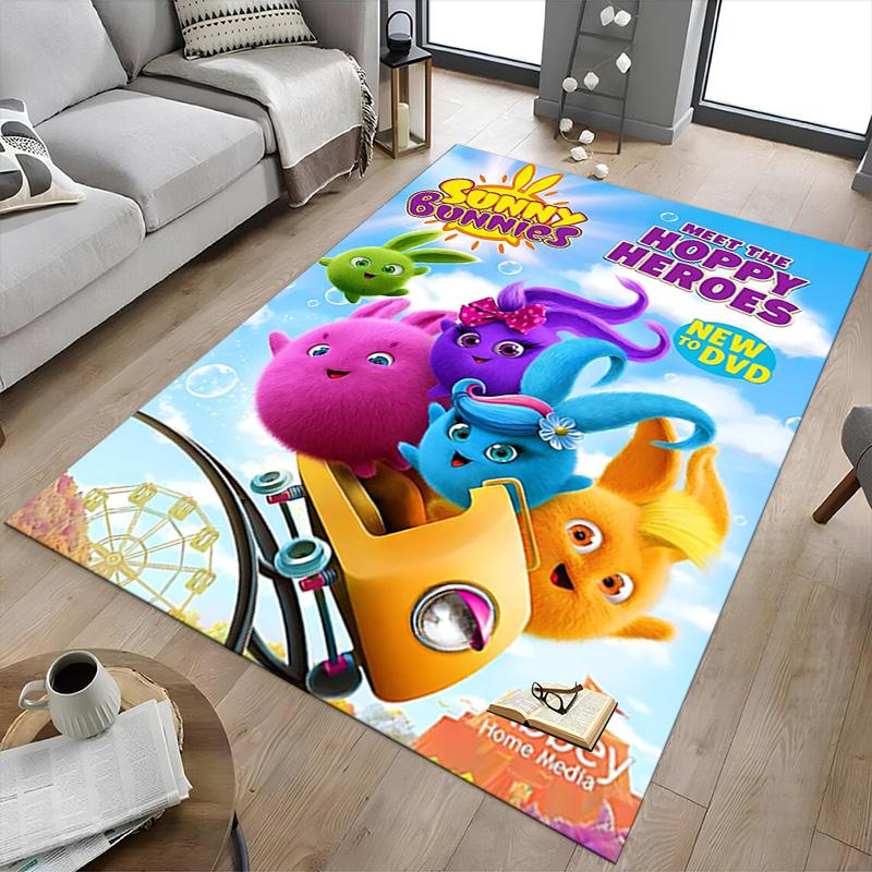 Hoppy Bunnies Adventure Carpet For Playroom Bedroom Living Room Sofa Home Decorkids Game Area Rug Nonslip Floor Mat