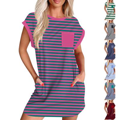 Women's Casual Summer Dress Round Neck Short Sleeve T-Shirt Shirt Dress Pocket